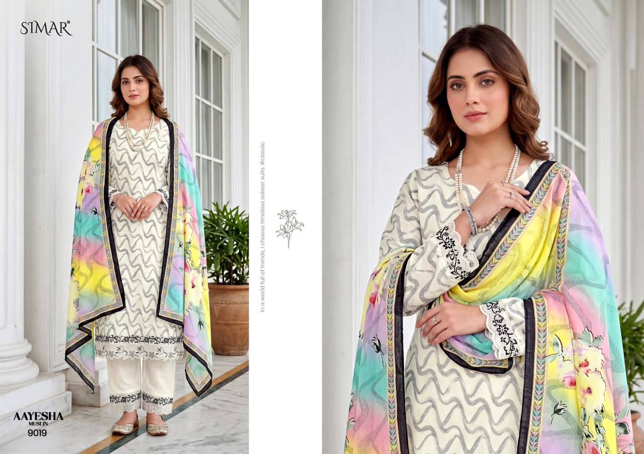 Aayesha By Glossy 9018 To 9023 Series Stylish Beautiful Colourful Muslin Dresses At Wholesale Price